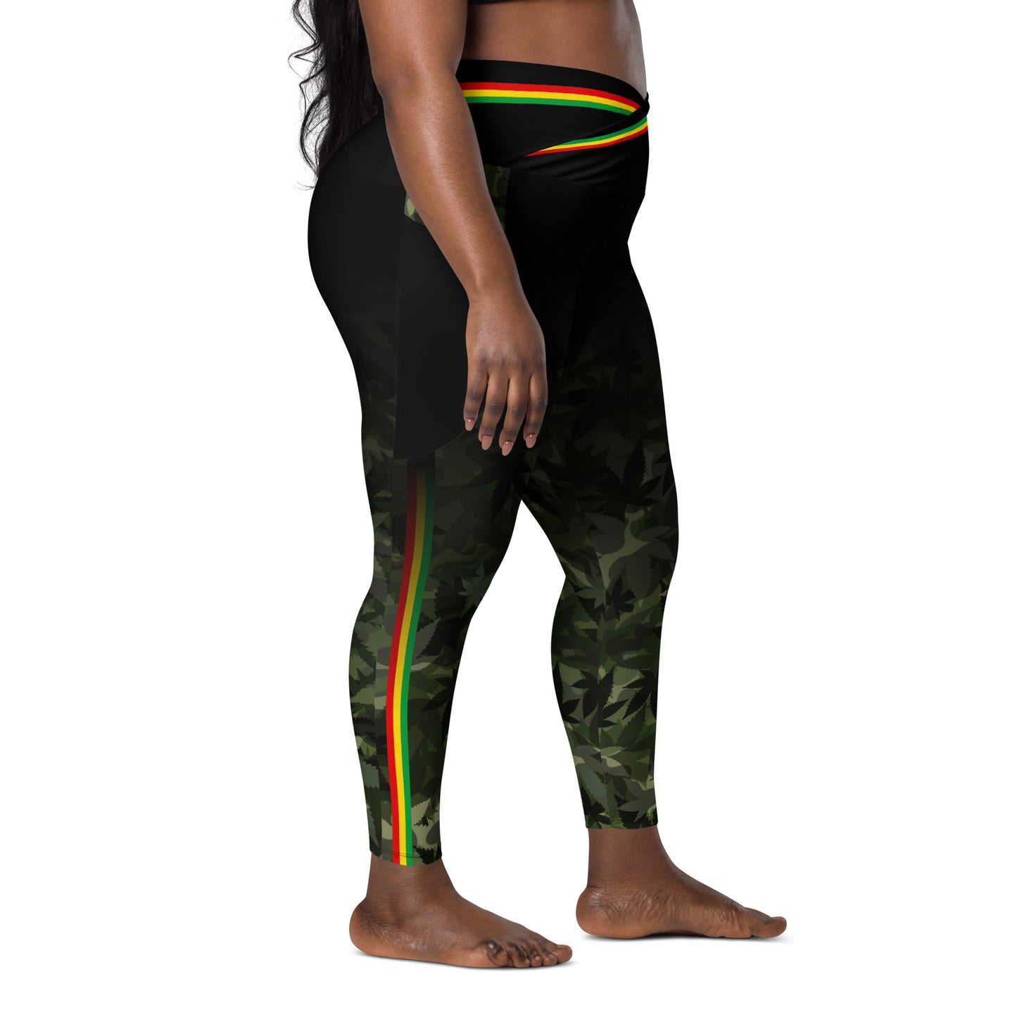 Rasta Cannaflage Crossover Leggings with Pockets