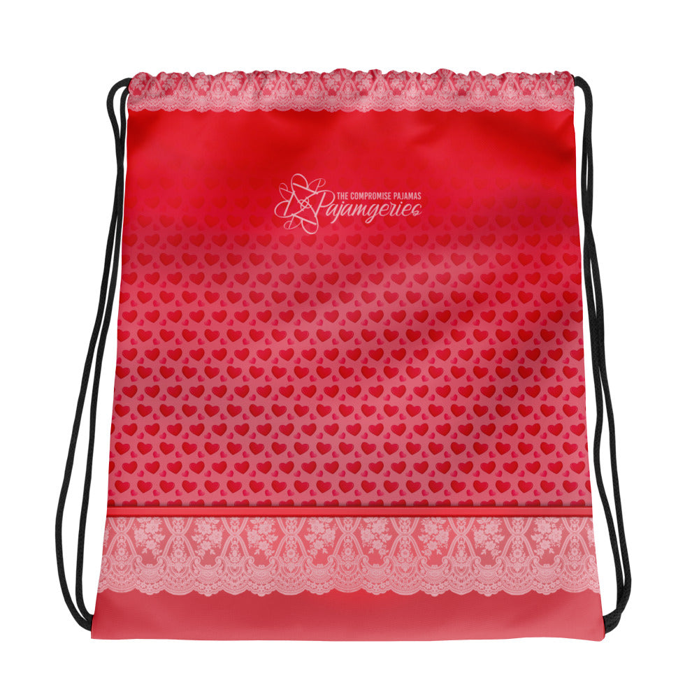 Pajamgeries Drawstring Overnight Bag - Valentine's Hearts