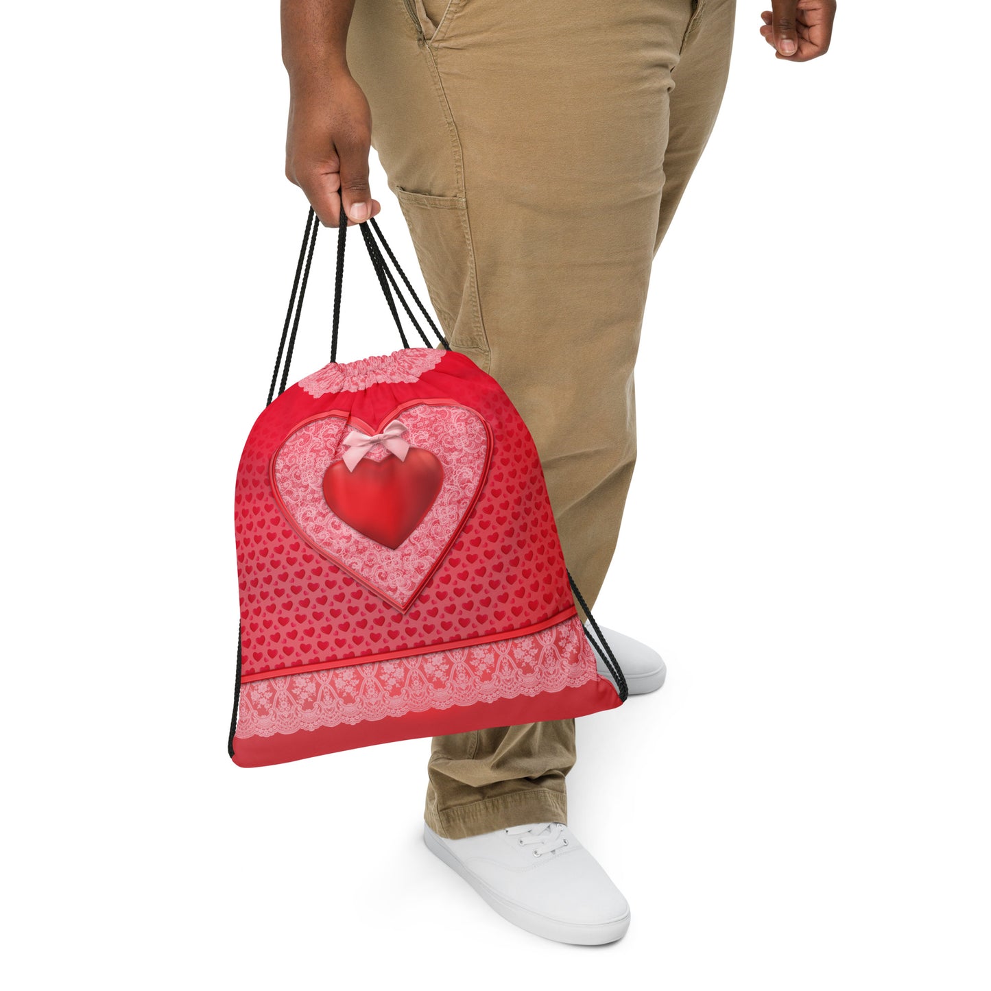 Pajamgeries Drawstring Overnight Bag - Valentine's Hearts