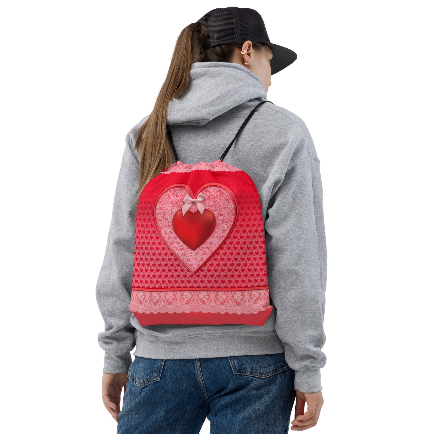 Pajamgeries Drawstring Overnight Bag - Valentine's Hearts