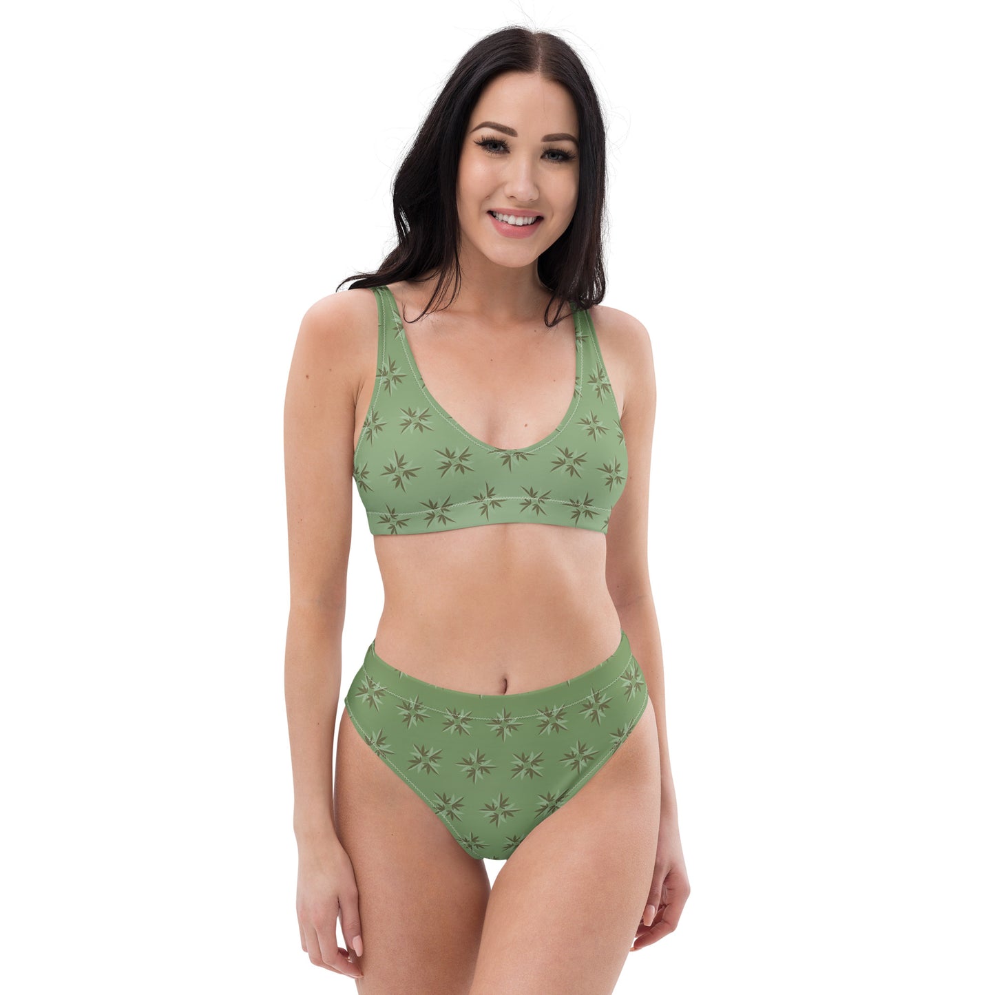 Fading Green Leaves Recycled High-Waisted Bikini