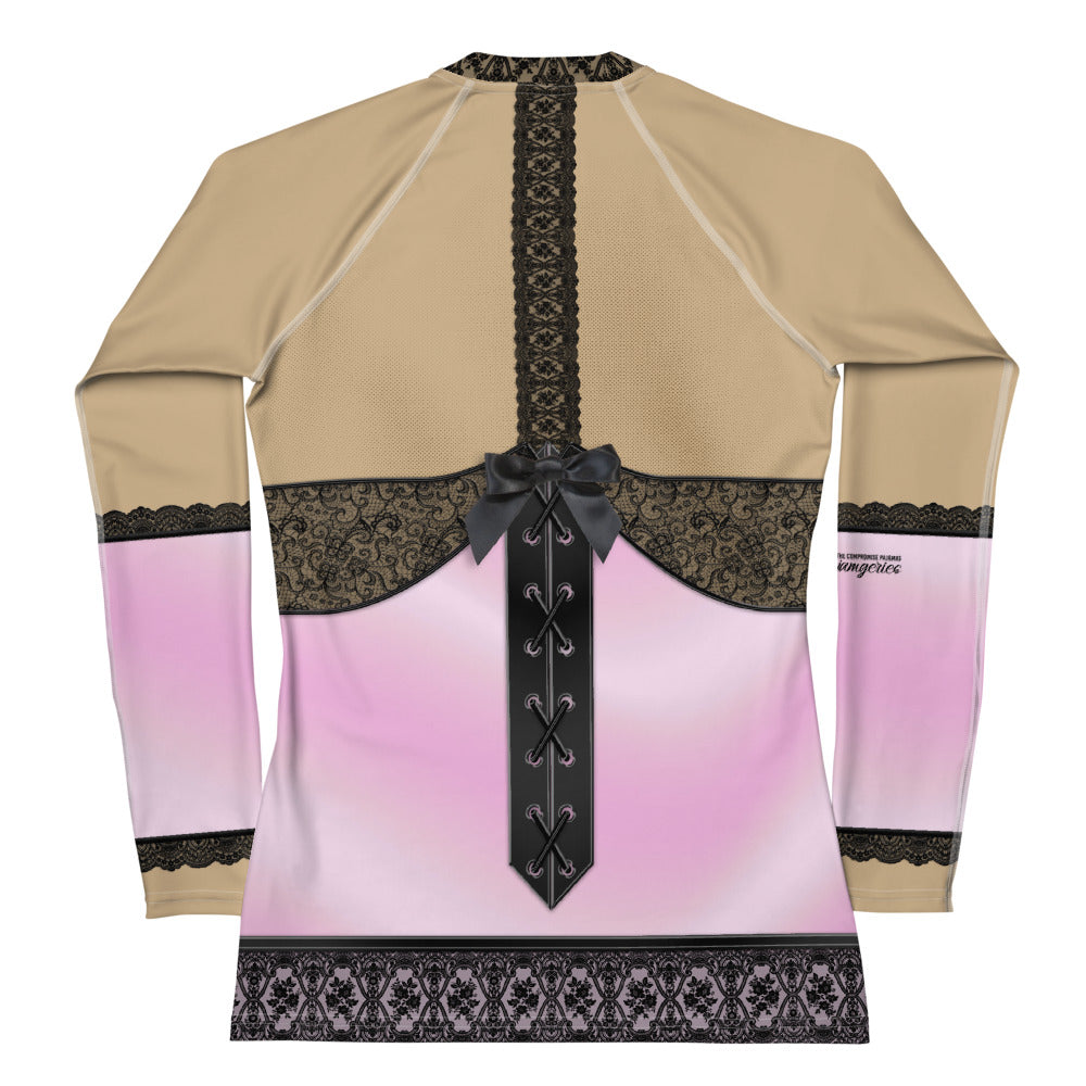 Pajamgeries Women's Rash Guard - Pink and Black - Mediterranean