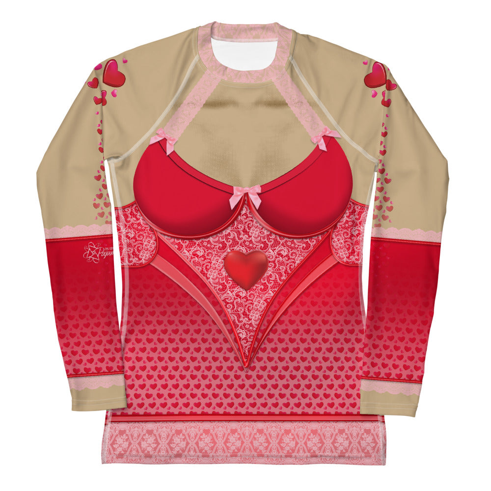 Pajamgeries Women's Rash Guard - Valentine Hearts - Mediterranean