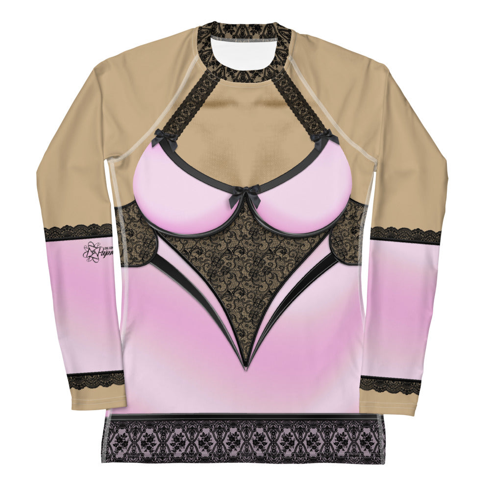 Pajamgeries Women's Rash Guard - Pink and Black - Mediterranean