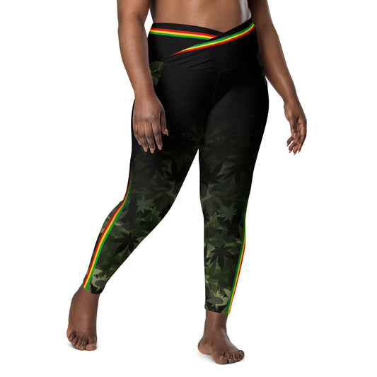 Rasta Cannaflage Crossover Leggings with Pockets