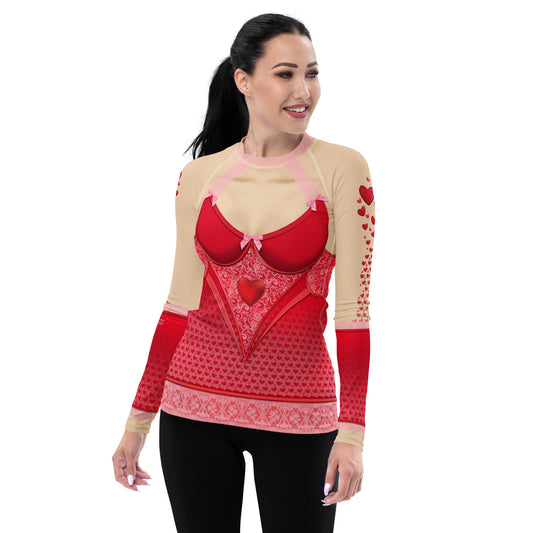 Pajamgeries Women's Rash Guard - Valentine Hearts - Ivory