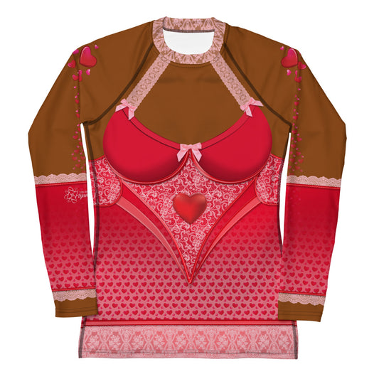Pajamgeries Women's Rash Guard - Valentine Hearts - Canela