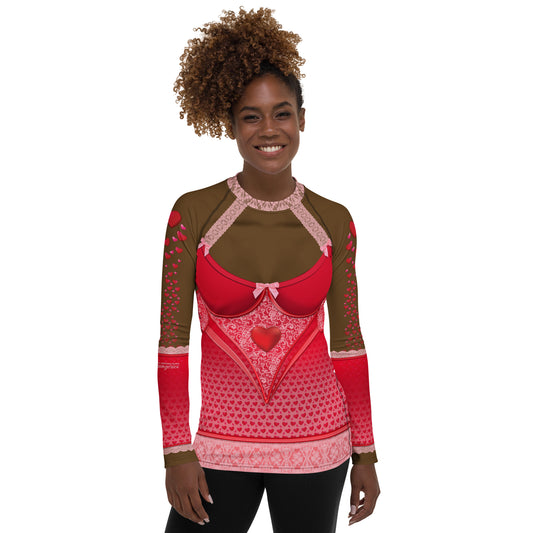 Pajamgeries Women's Rash Guard - Valentine Hearts - Ebony