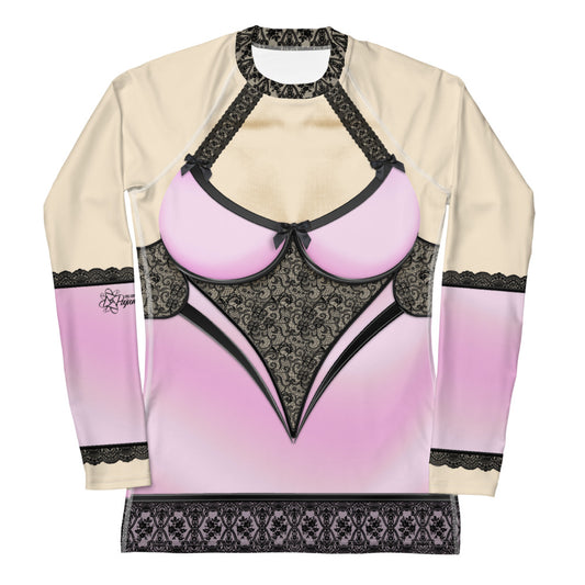 Pajamgeries Women's Rash Guard - Pink and Black - Hanami