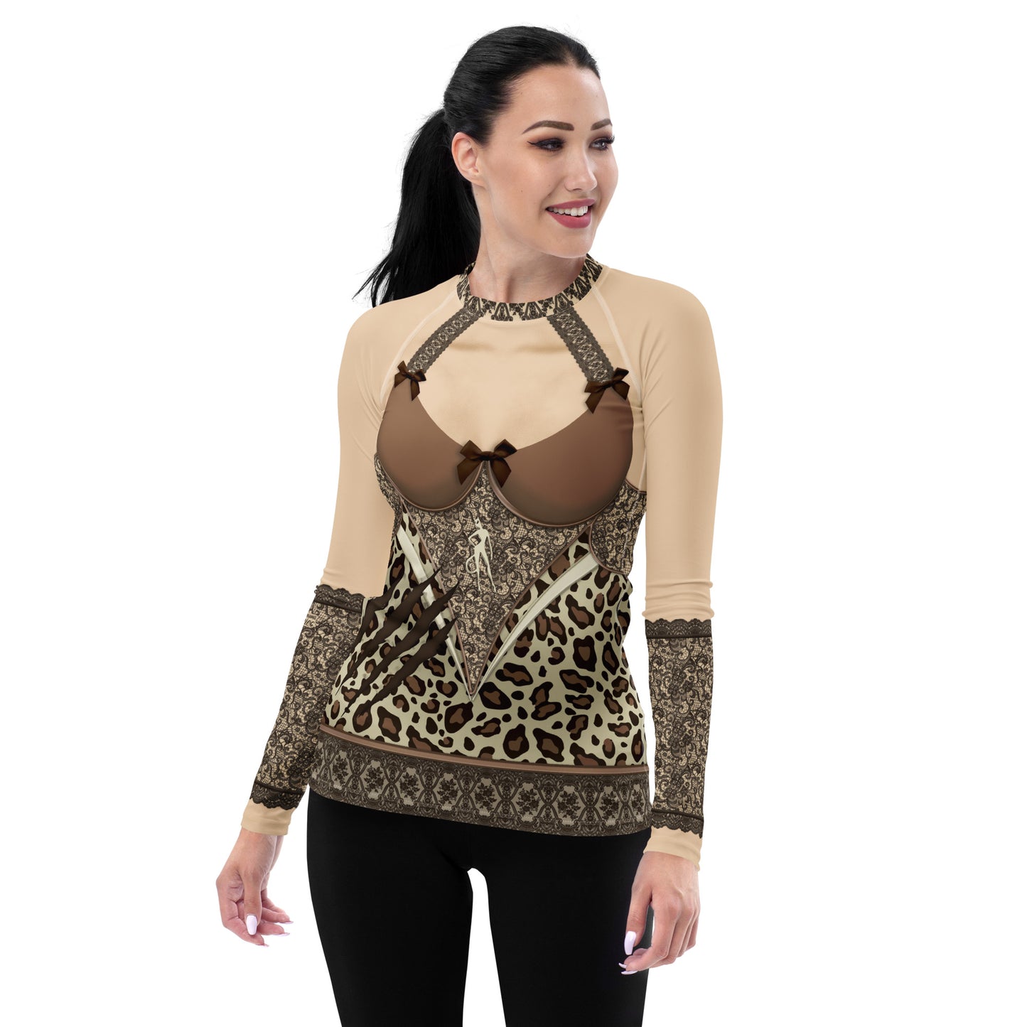Pajamgeries Women's Rash Guard - MeWOW - Ivory