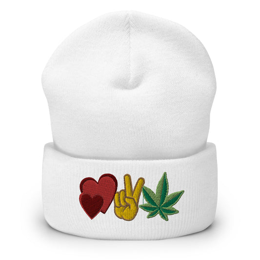 Love Peace and Weed Cuffed Beanie